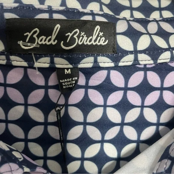 Bad Birdie Geometric Print Blue and White Golf Performance Polo Shirt M New